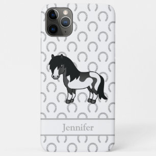 Zwarte Pinto Shetlandpony Cartoon Illustratie iPhone 11 Pro Max Hoesje