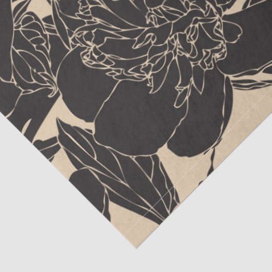 Zwarte pioenroos bloemenontkoppeling tissuepapier (Detail)