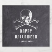 zwarte piraat schedel en Botten Happy Halloween Bier Etiket (Enkel label)