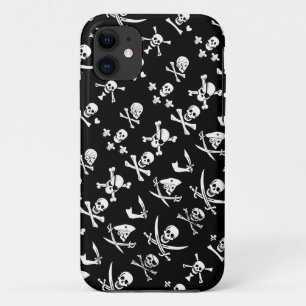 ZWARTE PIRATE BANNERS SKULL, GEKROOSTE BOTTEN, SWO iPhone 11 HOESJE