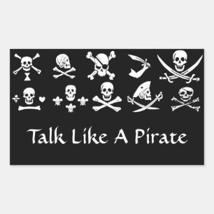 ZWARTE PIRATE BANNERS SKULL, GEKROOSTE BOTTEN, SWO RECHTHOEKIGE STICKER