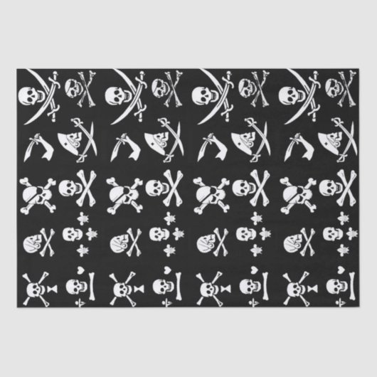 ZWARTE PIRATE BANNERS SKULL, GEKROOSTE BOTTEN, SWO TISSUEPAPIER (Voorkant)