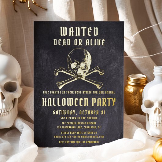 Zwarte Pirate Skull & Botten Halloween Party Folie Uitnodiging