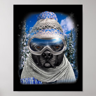Zwarte pitbull hond in winterski poster