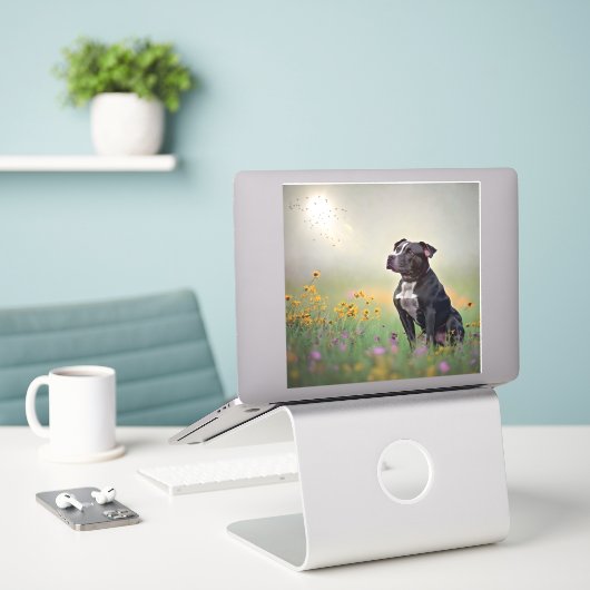 Zwarte Pitbull Vinyl-Stickers Sticker (Laptop op bureau)