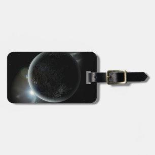 zwarte planeet 3d illustratie in het universum bagagelabel