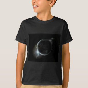 zwarte planeet 3d illustratie in het universum t-shirt