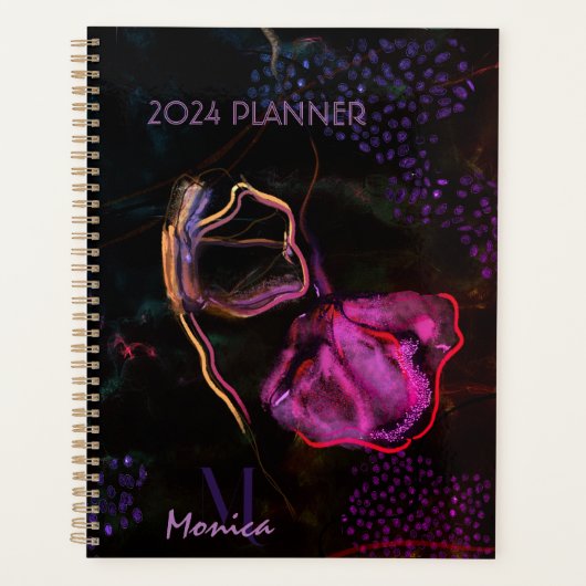 Zwarte Planner met roze en paarse bloemen (Voorkant)