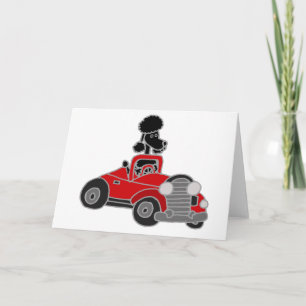 Zwarte Poedel die Rode Convertibele Auto drijven Kaart