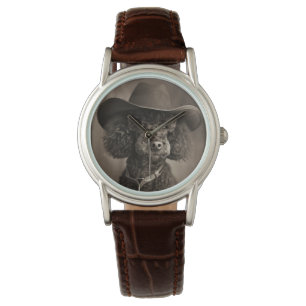 Zwarte poedel gekleed als een cowboy Halloween kos Horloge