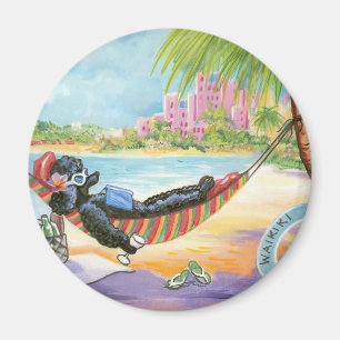 Zwarte poedel in Hawaii Beach Scene Magnet Magneet