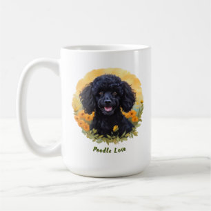 Zwarte poedel Mok met Floral Sunrise Illustratie