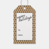 Zwarte pokadots op bruine bruinkraftpapier cadeaulabel (Voorkant)