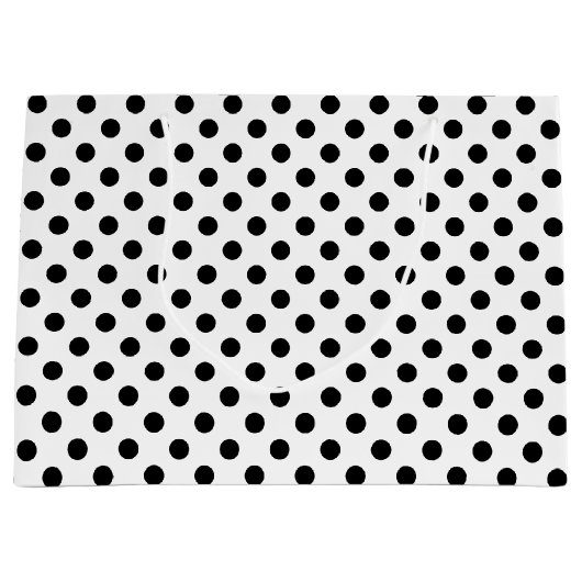 Zwarte poladots op witte achtergrond groot cadeauzakje (Voorkant)