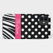 Zwarte poladots Zebra Stripes Roze naam Case-Mate iPhone Case (Achterkant (horizontaal))
