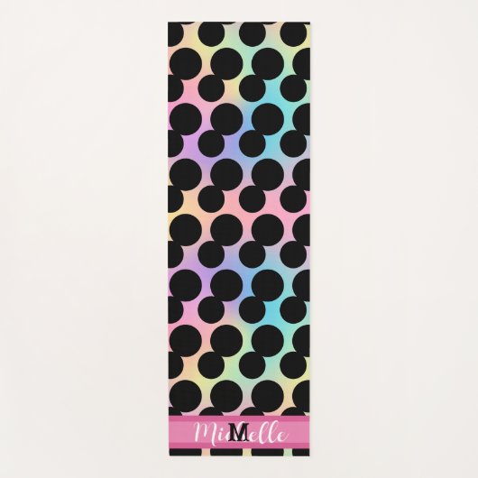 Zwarte polka dot Gradiënt regenboog op maat Monogr Yogamat (Voorkant)