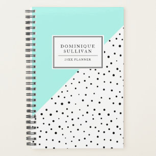 Zwarte Polka Dots Aqua Blue Gepersonaliseerde Plan Planner