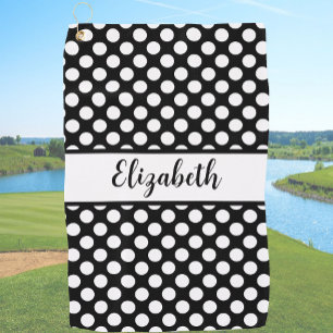 Zwarte polka dots golfhanddoek dames aangepaste na