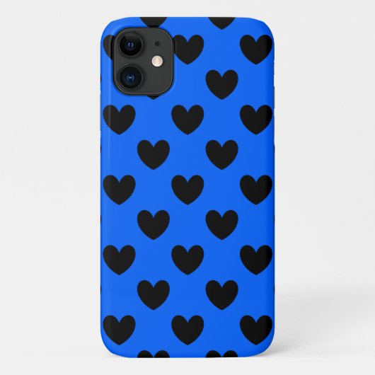 Zwarte polka harten blauw Case-Mate iPhone case (Achterkant)