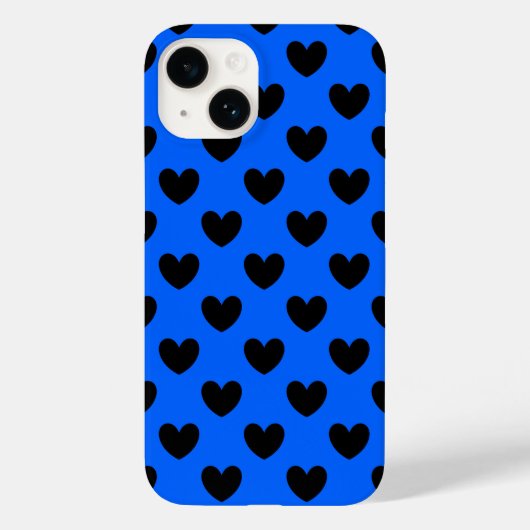 Zwarte polka harten blauw Case-Mate iPhone case (Achterkant)