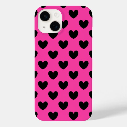 Zwarte polka harten in fuchsia roze Case-Mate iPhone case (Achterkant)