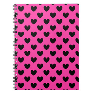Zwarte polka harten in fuchsia roze notitieboek