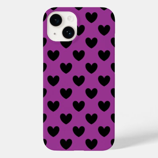Zwarte polka harten in paars Case-Mate iPhone case (Achterkant)