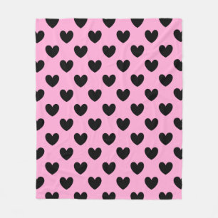 Zwarte polka harten op katoenroze snoep fleece deken