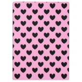 Zwarte polka harten op katoenroze snoep klembord (Achterkant)
