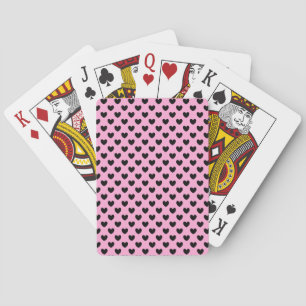Zwarte polka harten op katoenroze snoep pokerkaarten