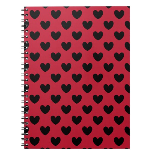 Zwarte polka harten rood notitieboek (Voorkant)