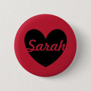 Zwarte polka harten rood ronde button 5,7 cm