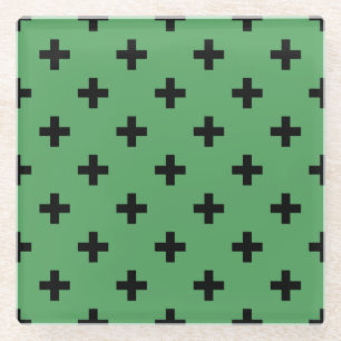 Zwarte polka kruist groen glazen onderzetter