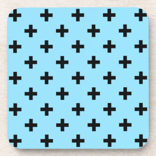 Zwarte polka kruist op babyblauw bier onderzetter