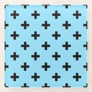 Zwarte polka kruist op babyblauw glazen onderzetter