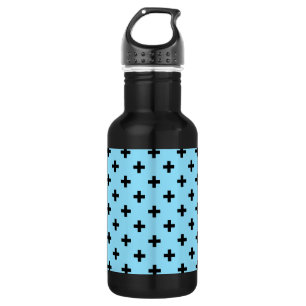 Zwarte polka kruist op babyblauw waterfles