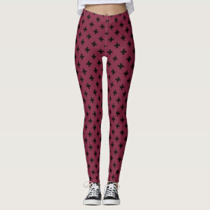 Zwarte polka kruist op moerbei leggings