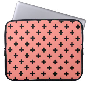 Zwarte polka kruist op perziken laptop sleeve