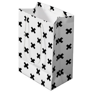 Zwarte polka kruist wit medium cadeauzakje