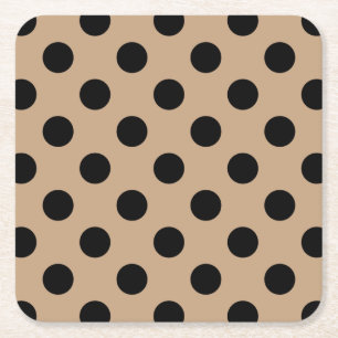 Zwarte polka-punten op beige vierkante kartonnen onderzetter