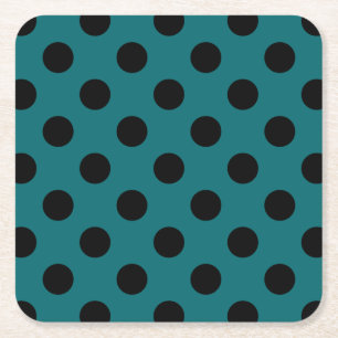 Zwarte polka-punten op blauwgroen vierkante kartonnen onderzetter