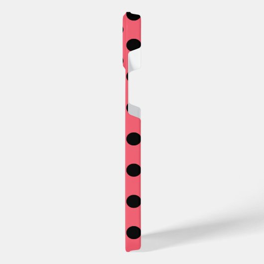 Zwarte polka-punten op koraal iPhone hoesje (Linkerkant)