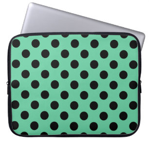 Zwarte polka-punten op muntgroen laptop sleeve