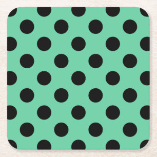 Zwarte polka-punten op muntgroen vierkante kartonnen onderzetter