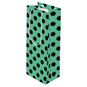 Zwarte polka-punten op muntgroen wijn cadeautas