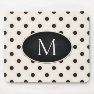 Zwarte polka stippen op Antiek wit monogram Muismat