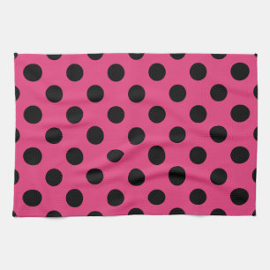 Zwarte polka stippen op fuchsia theedoek