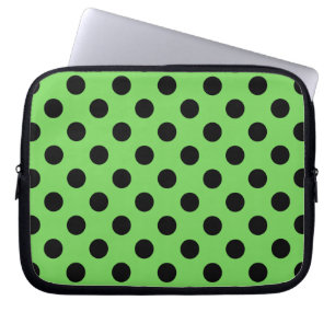Zwarte polka-stippen op kalkgroen laptop sleeve