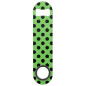 Zwarte polka-stippen op kalkgroen speed flessenopener (Achterkant)