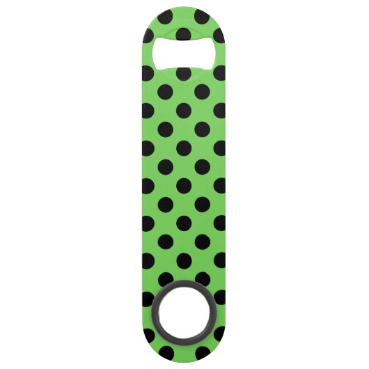 Zwarte polka-stippen op kalkgroen speed flessenopener (Voorkant)